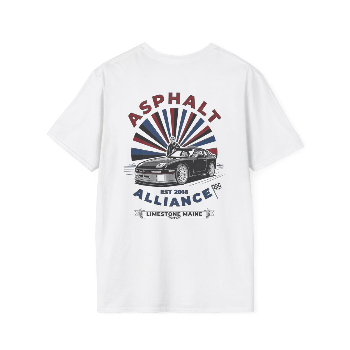 Asphalt Alliance Car Club Tee — Retro Racing Graphic, "Asphalt Alliance" Chest & Back Print