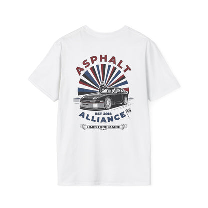 Asphalt Alliance Car Club Tee — Retro Racing Graphic, "Asphalt Alliance" Chest & Back Print