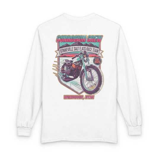 Corrosion Crew Bonneville Salt Flats Long Sleeve Tee — Vintage Racing Graphic, Chest & Back Print