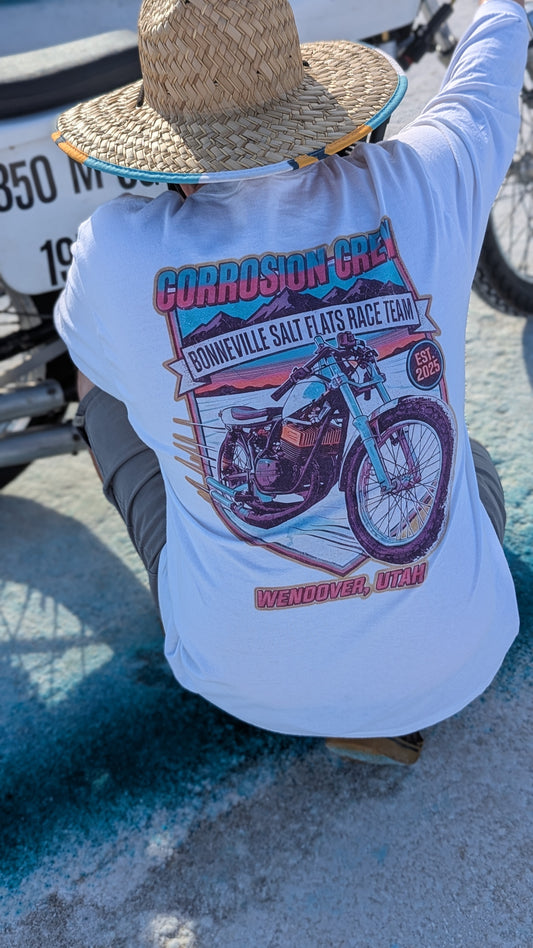 Corrosion Crew Bonneville Salt Flats Long Sleeve Tee — Vintage Racing Graphic, Chest & Back Print