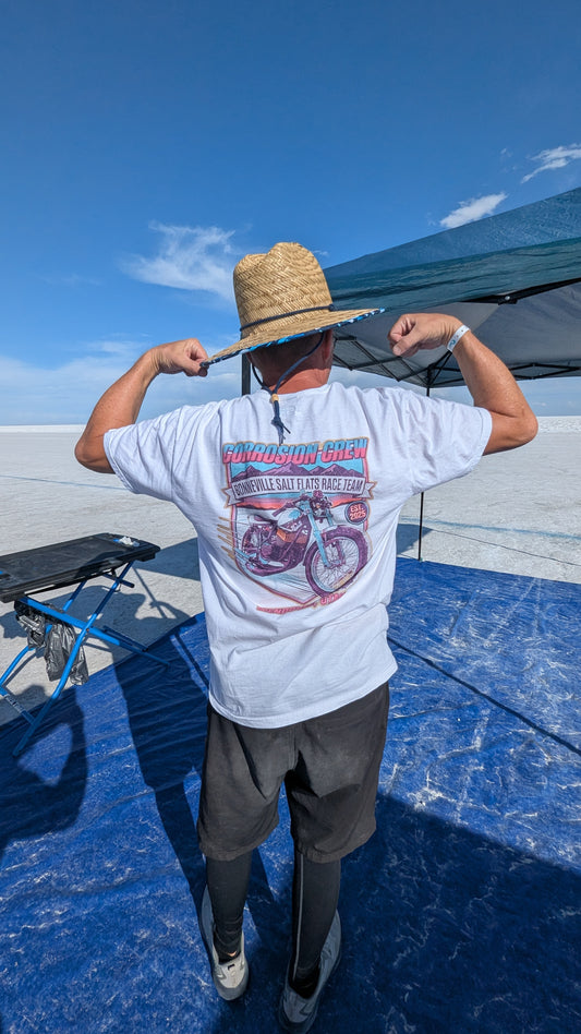 Corrosion Crew Bonneville Salt Flats Tee — Vintage Racing Graphic, Chest & Back Print